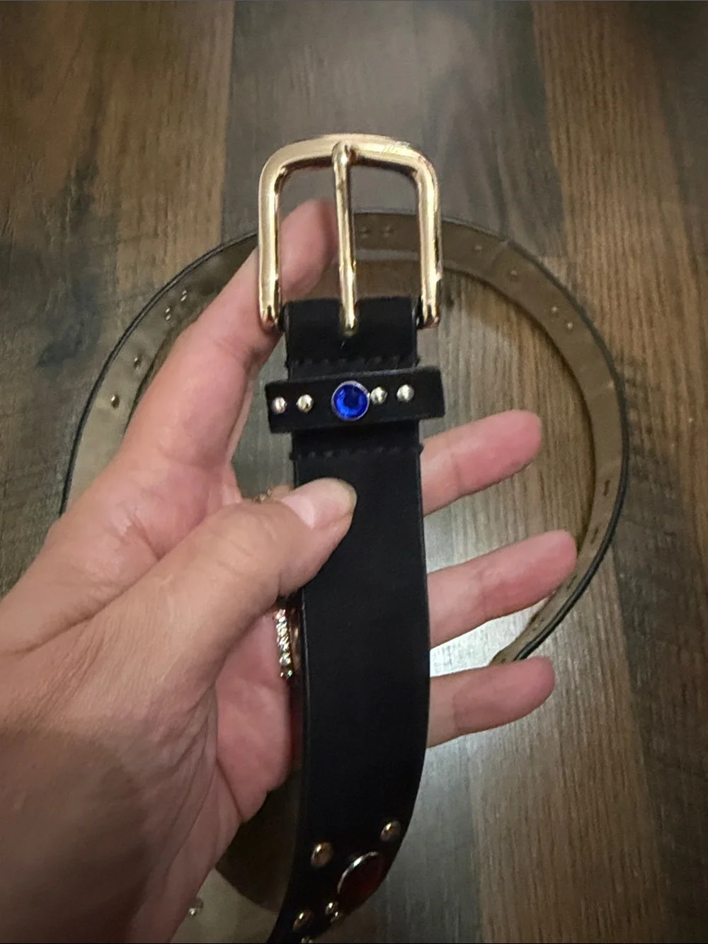 Target Black Studded Faux Suede Belt with Gem Accents Large